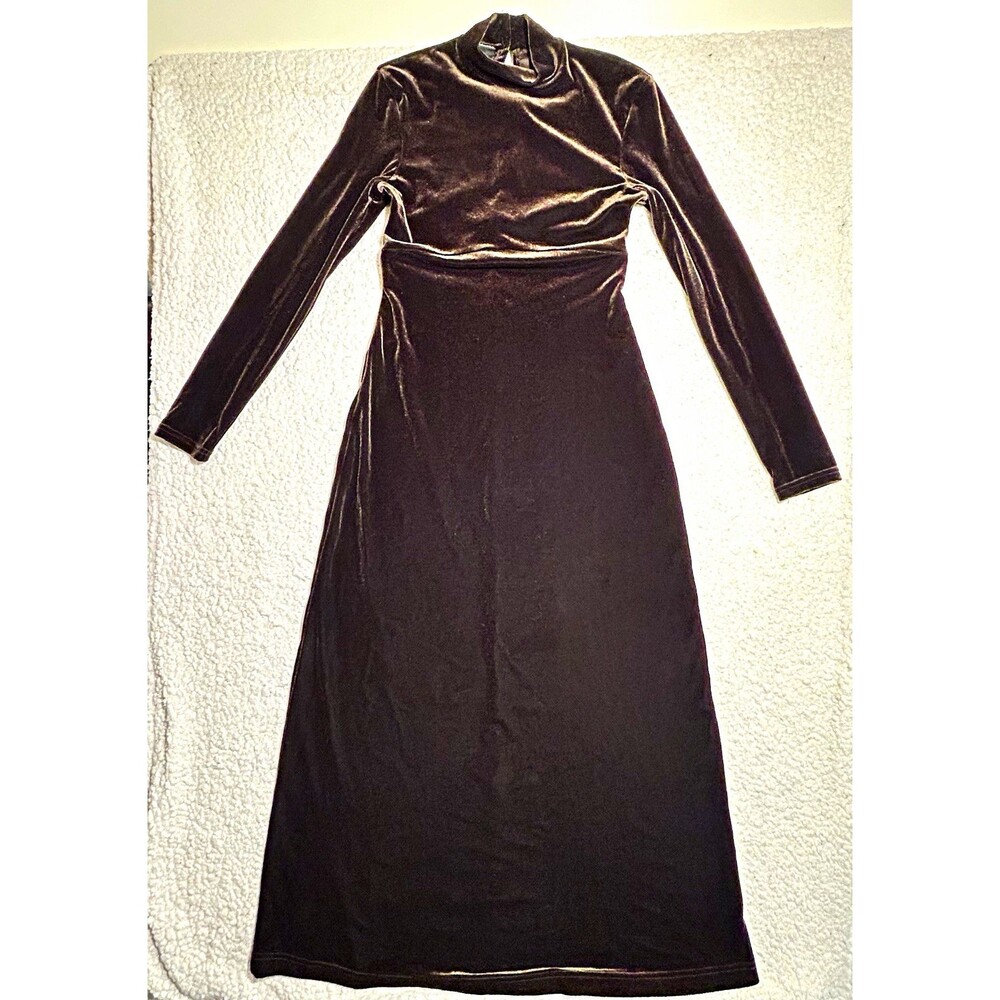 My Michelle Vintage Y2K Brown Velvet Maxi Dress Small Mock Neck Long Sleeve USA